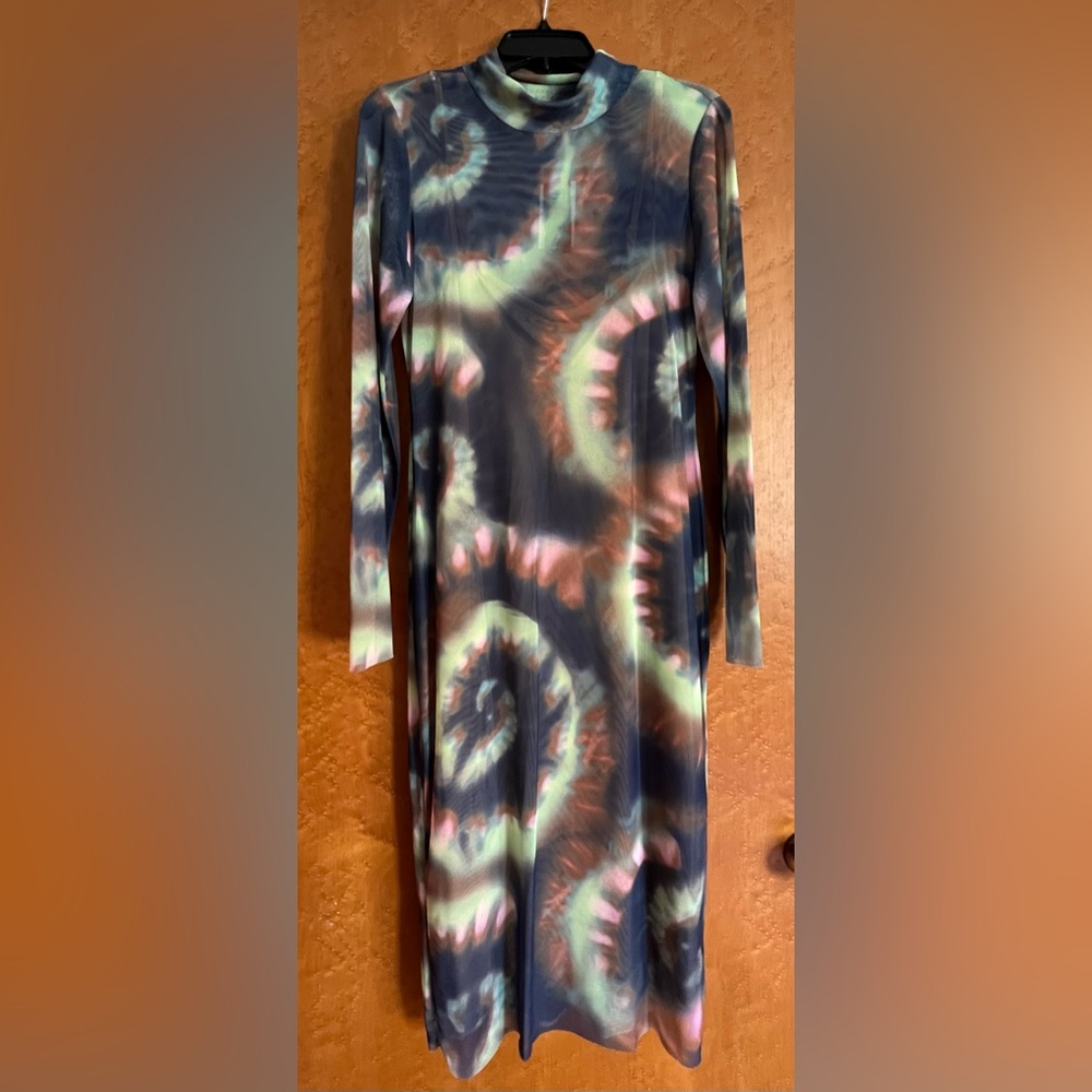 Sheer Tie-Dye Long Sleeve Dress